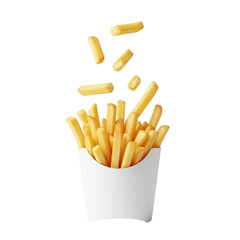 Crispy french fries in a paper container isolated on transparent background