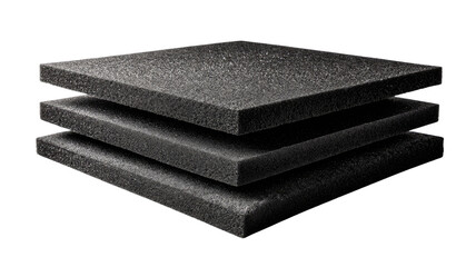 stack of grey pyramid acoustic foam sound absorbing insulation square panel wedge texture noise control studio material isolated on white background