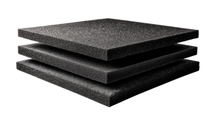 stack of grey pyramid acoustic foam sound absorbing insulation square panel wedge texture noise control studio material isolated on white background