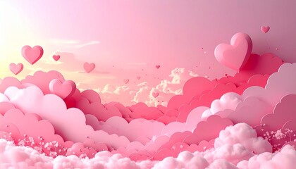 Gift boxes with heart balloon floating it the sky, Happy Valentine's Day banners, paper art style.