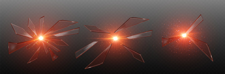 Abstract orange energy explosion with glowing light shards.