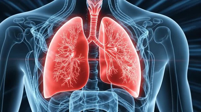 Detailed digital illustration of human respiratory system highlighting healthy lungs