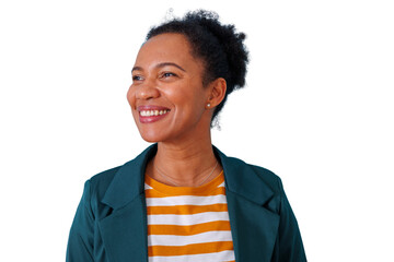 African american businesswoman smiling, showing natural joy and confidence, a successful...