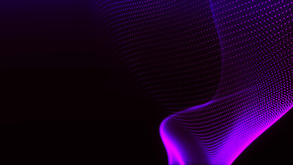 Abstract vector background with a dynamic light wave. Multiple bright dots form smooth waves. The light emanate creates a sense of depth and elegance. Futuristic 3D dot wave.