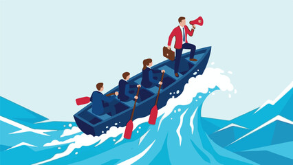Business leader guiding team through challenging waters with strong vision © StockStudio
