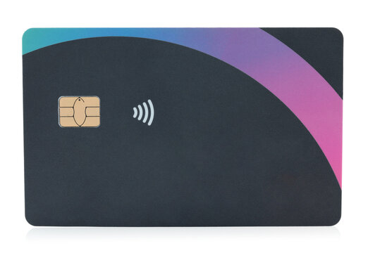 Blank bank card with contactless payment chip, isolated on transparent background with natural reflection and shadows . Perfect template for design, branding, finance concepts - Powered by Adobe