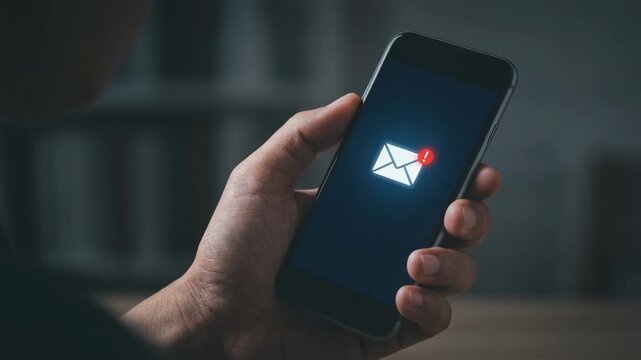 Person checking email notifications on smartphone, modern communication and technology