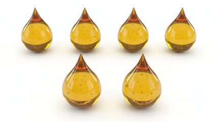 set of yellow and orange drops, Golden Oil Drops Isolated on White Background &ndash; Pure Liquid Essence Macro