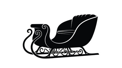 Classic Christmas Sleigh Silhouette Icon Isolated on White Background