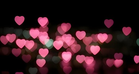 Pink Heart Shaped Bokeh Lights on Black Background for Valentine