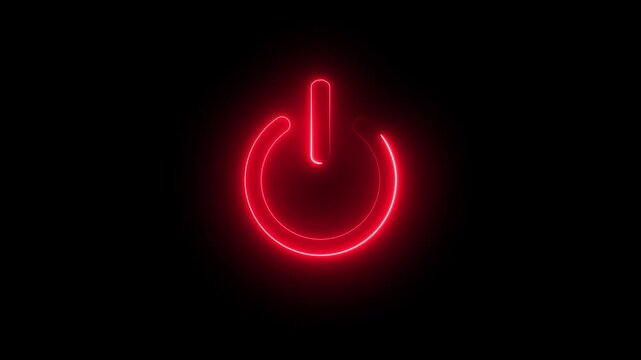 Neon power reset button sign animation Neon glowing power button icon animated on a black background.