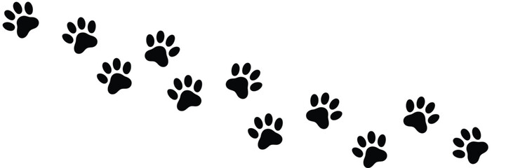 Foot trail print of dog, dog walk foot print, black cat paw prints, black paw print foot trail of animal © Vector Gallery