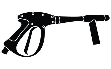 Pressure Washer Gun Vector Icon, Black Silhouette Spray Nozzle for High Pressure Cleaning Equipment
