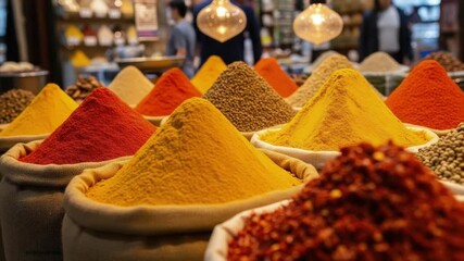 Aromatic Spice Bazaar: A vibrant array of colorful spices bursts forth in a traditional bazaar, beckoning culinary enthusiasts with its fragrant allure and cultural richness.