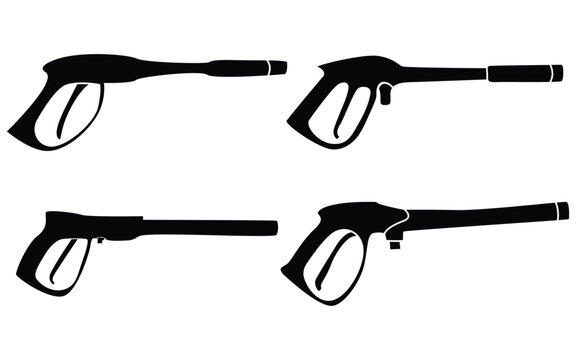 High Pressure Washer Trigger Gun Silhouette Icon, Spray Nozzle Tool for Car Wash and Home Cleaning
