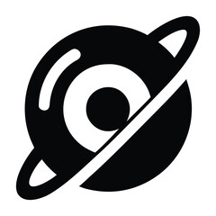 A striking black and white graphic depicting a planet with rings and a smaller orbiting body © A.R Designer