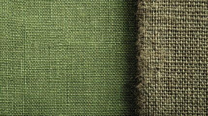 Natural green canvas background with rough fibers and a wide open space for typography