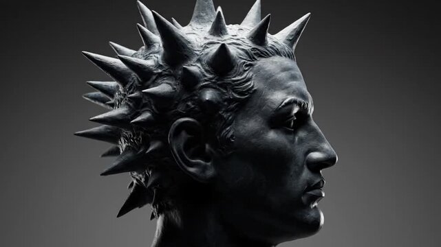 Sculpted portrait with spiky adornment in profile