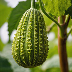 Fresh Green Chayote Gourd Hanging from a Plant