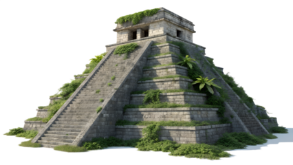 Ancient Mayan Stone Pyramid Model - Overgrown Aztec Ziggurat Temple Architecture with Jungle Vines