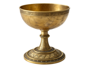Antique Golden Chalice Goblet - Vintage Brass Holy Grail Altar Cup for Religious Ceremonies