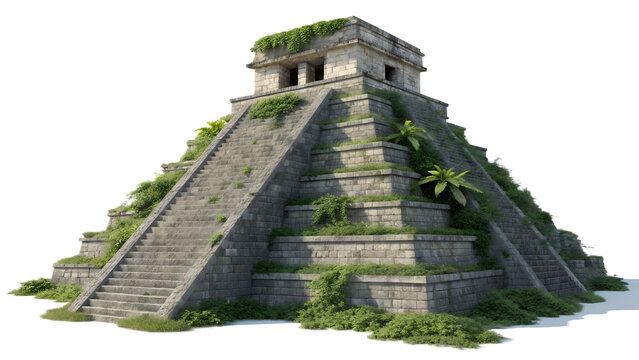 Ancient Mayan Stone Pyramid Model - Overgrown Aztec Ziggurat Temple Architecture with Jungle Vines