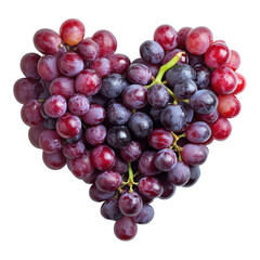 Fototapeta premium Heart-shaped grapes on a clear backdrop on transparent background