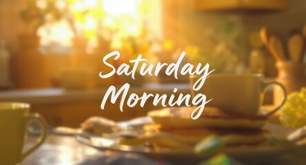 Bright Sunny Kitchen Scene with Breakfast Items and Warm Lighting for Saturday Morning Lifestyle