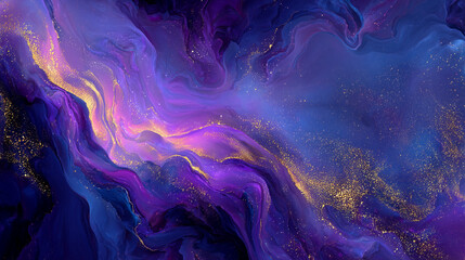 宇宙の星雲を思わせる紫と青の流体アート背景