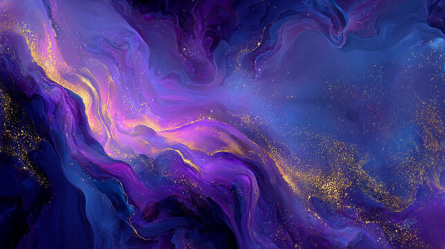 宇宙の星雲を思わせる紫と青の流体アート背景