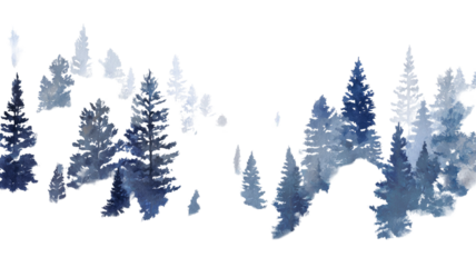 A cold winter forest landscape featuring snow covered fir and pine trees under a frosty sky creates a peaceful December nature illustration for a Christmas holiday celebration