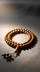 Obraz premium Wooden prayer beads on a dark surface