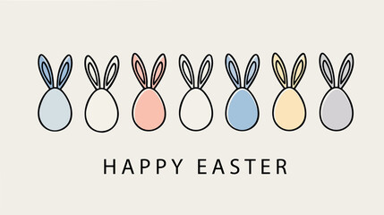 Colorful Easter eggs with bunny ears and holiday greeting.