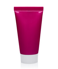 Blank cosmetic tube pack isolated on white background close-up with natural reflection and shadows