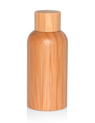Wooden cosmetic dropper bottle isolated white background with natural reflection and shadows