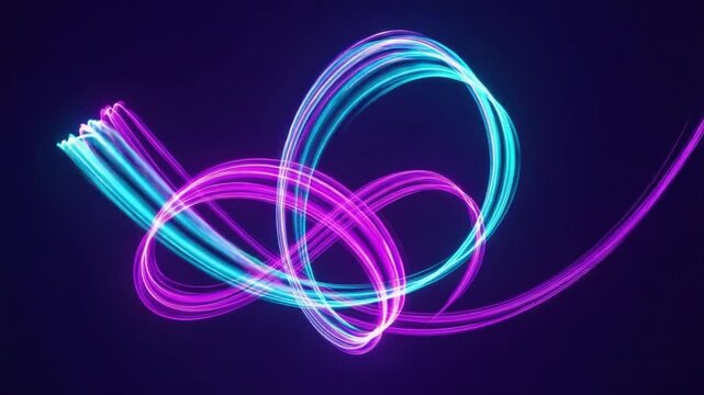 Vibrant light trails: Swirling strokes of vibrant neon light dance against a deep, dark backdrop, capturing the essence of movement and digital artistry. 