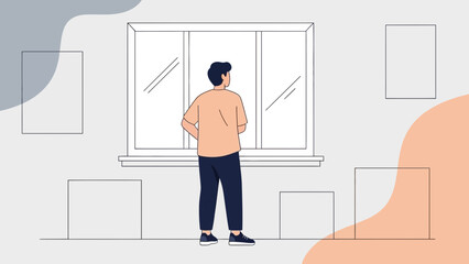 A person standing indoors looking out the window reflecting on the day with a calm and