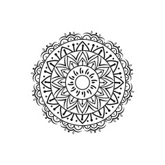 Intricate black and white mandala design with detailed floral and geometric patterns displayed