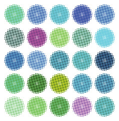 Colorful Halftone Dot Circle Pattern Set on White Background