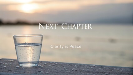Glass of water with morning light near Next Chapter quote