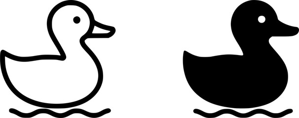 Fototapeta premium Simple icon, duck illustration, black and white, outline and silhouette versions