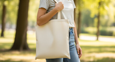 Person Carrying Tote Bag in Park on a Sunny Day.