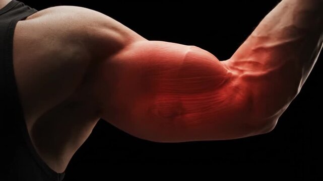 Close-up of a muscular arm with a red highlight indicating pain or injury.