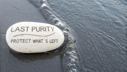 White pebble with purity message near water edge
