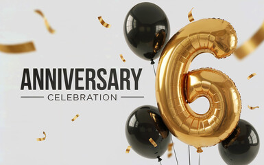 6th Anniversary Celebration with Gold Foil Number Balloon and Confetti