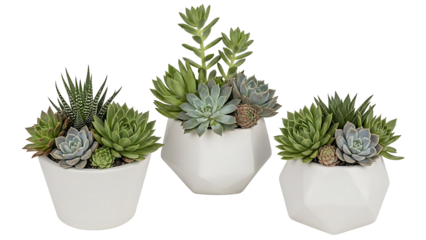 Succulent Plants in White Ceramic Pots Isolated on transparent background