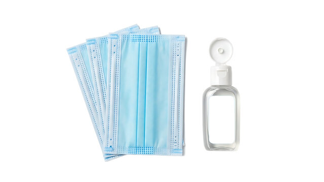 Disposable Face Masks and Hand Sanitizer Isolated on transparent background