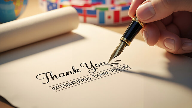 Pen writing thank you, grateful mood on paper for International Thank You Day - Powered by Adobe