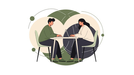 Collaborative discussion between two professionals in a modern office environment