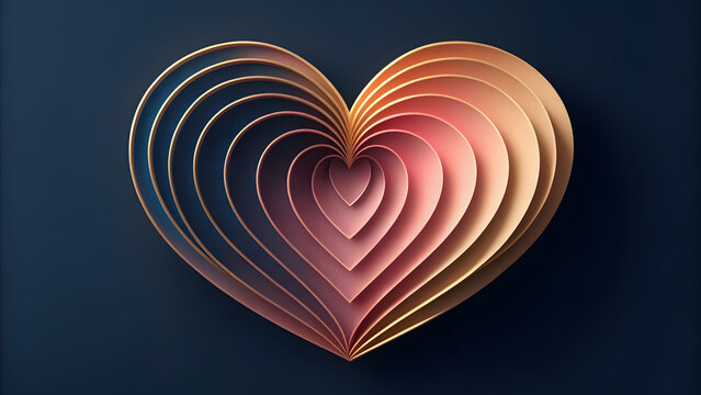 Abstract layered heart with warm gradient shapes on dark background windows 11 wallpaper modern design